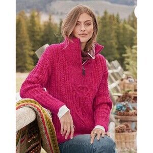 Sundance Pink Chunky Cable Knit Half Zip Mock Neck Sweater Size M Boho